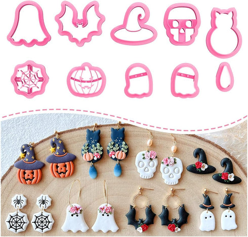 KEOKER Halloween Clay Cutters, Clay cutters for Halloween Earrings Making, 10 Shapes Halloween Clay Earrings Cutters, Halloween Polymer Clay Cutte...