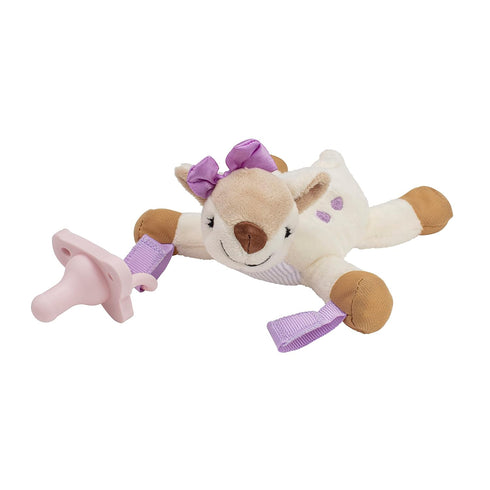 Dr. Brown's Baby Lovey Pacifier and Teether Holder, Deer with Pink HappyPaci, 100% Silicone, 0-6m (Packaging May Vary)...