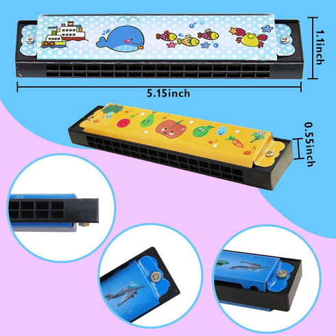 10 Sets Harmonica with Organza Gift Bags Music Party Favors 16 Holes Cartoon Harmonica Musical Instrument for Musical Party Gift Harmonica Beginne...