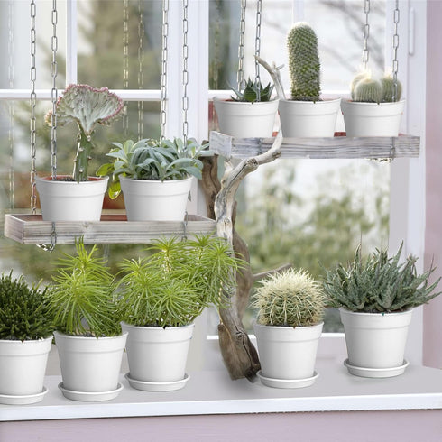 12 Pack 4 inch Plastic Planters, Seedlings Plant Nursery Pots with Drainage Holes and Saucers for Plants Flowers Succulent and All House Plants, W...