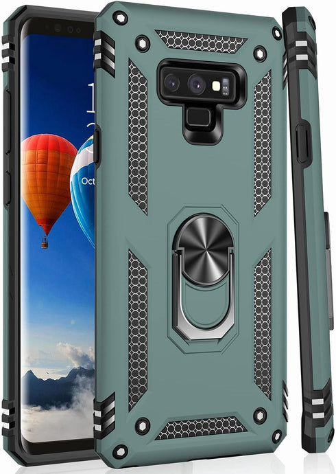 IKAZZ for Galaxy Note 9 Case,Military Grade Shockproof Heavy Duty Protective Phone Cover Pass 16ft Drop Test with Magnetic Kickstand Pine Green...