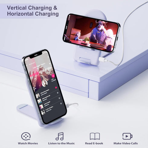 Foldable Wireless Charger Stand, 2 in 1 Fast Wireless Charging Station 15W Wireless Phone Charger for iPhone 14 13 Pro Max Mini 12 11 X 8 Plus, Sa...