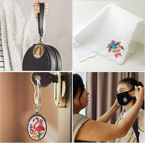 ZOCONE 6 Packs Embroidery Necklace Kit, Embroidery Pendant Kit Mini Cross Stitch Kit with 4 Hoops, Necklace, Pendant, Stamped Pattern Cloth, Instr...