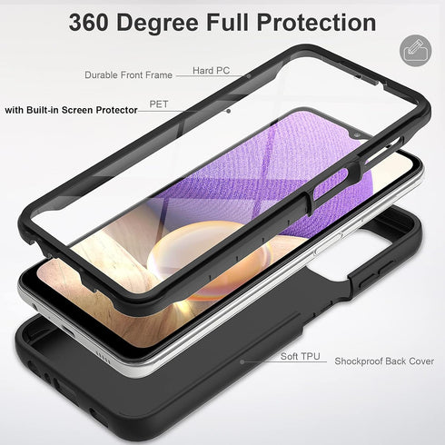 for Samsung Galaxy A32 5G Case with Built-in Screen Protector, Full Body Protection Shockproof Cover Case, [Rugged PC Front Bumper + Soft TPU Back...