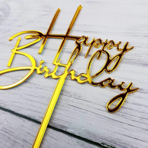 Happy Birthday Acrylic Cake Topper Decoration for Special Event (Mirror Gold)...