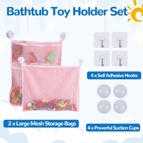 2Pcs Mesh Bath Toy Organizer Bags with Suckers & Hooks, Bathtub Toy Holder, Bath Toy Storage Net Bags for Toddlers & Kids Bathroom Storage...