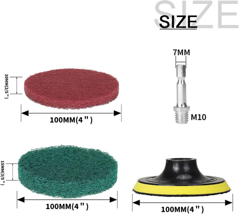 4 Inch Drill Brush Power Scouring Pads - Heavy Duty Tub and Tile Cleaner - Household Cleaning Kit Includes Drill Attachment, 5 Red, 5 Stiff Green ...