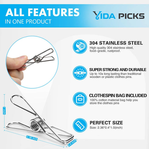 40 Pack Wire Clothes Pins Heavy Duty Outdoor, Stainless Steel ClothesPins for Hanging Clothes, Metal Clothes Pegs, Clothing Clips, Laundry Pins 1....