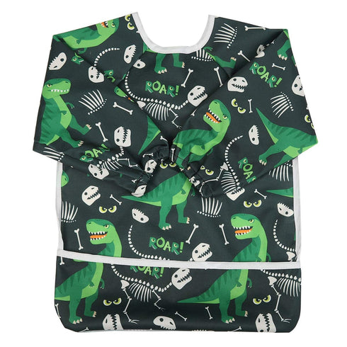 Baby Bib Long Sleeved Shirt With Pocket 1-3 years old Toddler For Boys (Green Dinosaurs)...