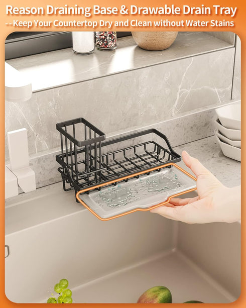 SWTYMIKI Sink Caddy Sponge Holder - Kitchen Sink Organizer with High Brush Holder for Countertop by the Sink Holding Dish Soaps and Sponges, Stain...