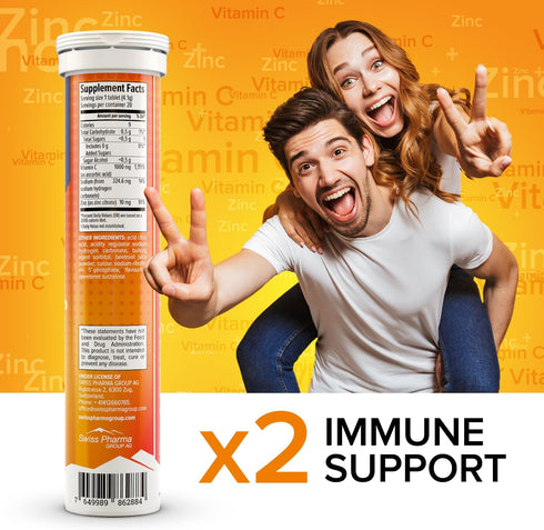 AlpenWell Vitamin C - 1000mg + Zinc - Immune Support - Effervescent Vitamin Drink Tablet, No Sugar + Low Calorie Supplement, Orange Flavor...