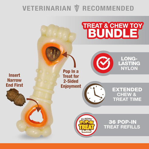 Nylabone Power Chew Souper Bone Pop-in Treat Toy with Treat Refills, Treat Dispensing Toys for Dogs, Durable Treat Pouch, Chicken Flavor, Medium/W...