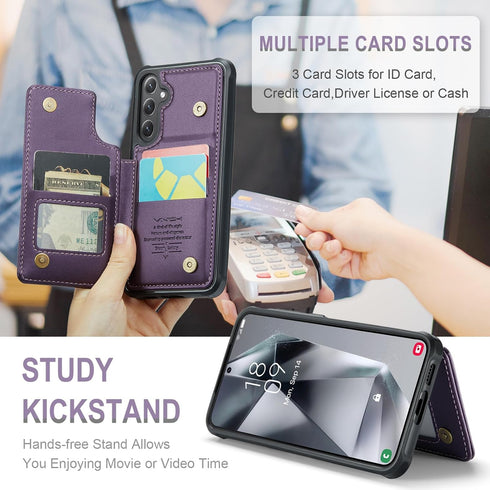 for Samsung Galaxy S24 Case with Card Holder, for Samsung S24 Wallet Case for Women Men with RFID Blocking, Durable Kickstand Shockproof Case for ...