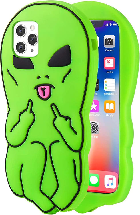 JoySolar Green Ailien Case for iPhone 11 6.1" Cute Silicone 3D Cartoon Character Phone Cover for Kids Girls Cool Fun Kawaii Soft Funny Unique Case...