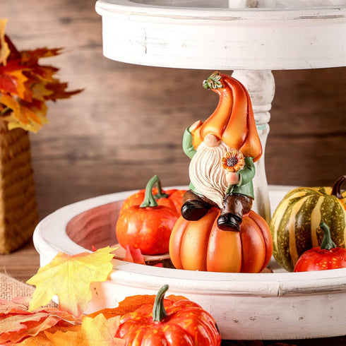 Jetec Fall Gnome Statue Fall Pumpkin Gnome Decoration White Beard Figurine Autumn Resin Dwarf Elf Statue for Porch Garden Outdoor Yard Halloween T...