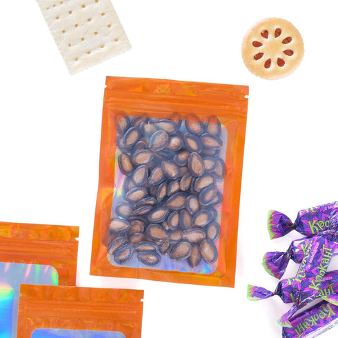 100 Pieces Smell Proof Mylar Bags- Resealable Holographic Packaging Pouch Bag with Clear Window for Food Storage Eyelash Jewelry Electronics Stora...