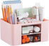 Desk Organizer with 2 Drawers, Office Supplies Organizer for Desk, Cute Desk Accessories with Plastic, Pen Holder for Desk Countop, Pink...