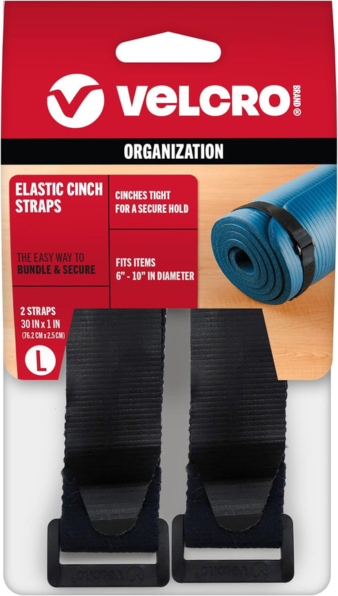 VELCRO Brand All-Purpose Elastic Straps | Strong & Reusable | Perfect for Fastening Wires & Organizing Cords | Black, 30in x 1in | 2 Count...