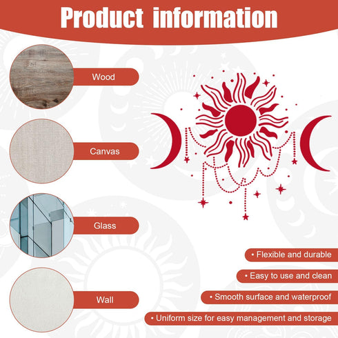 9pcs Mandala Sun and Moon Stencil, 11.81 Inch Star Sun and Moon Template Reusable Paint Stencils for Painting Crafts Wood Wall Furniture Home Deco...