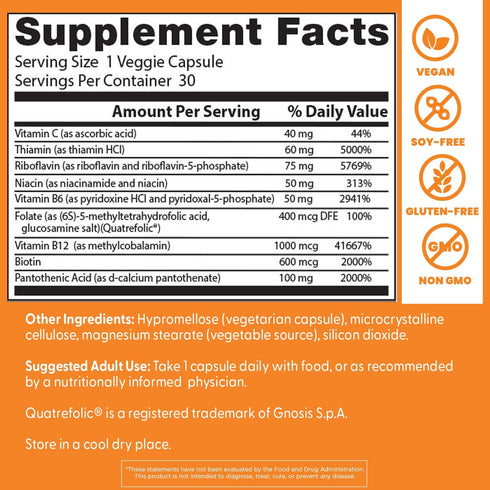 Doctors Best Fully Active B Complex, Energy & Cellular Support, Non-GMO, Gluten Free, Soy Free, Vegan 30 Veggie Caps...