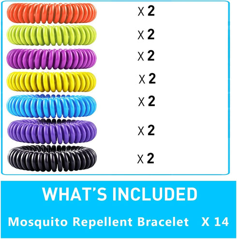 14 Pack Mosquito Bracelets for Kids Adult - Nature Citronella, Lemongrass and Eucalyptus, Up to 350 Hour of Protection...