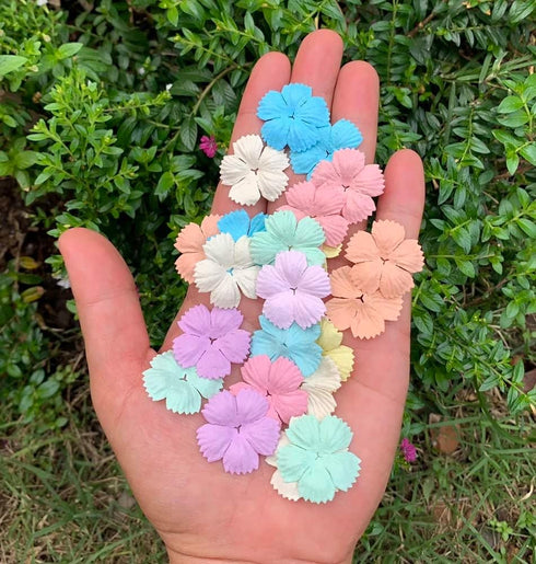 Handmade100 pcs Patch Starburst Flowers 29x29mm Mulberry Paper Flowers Scrapbooking Wedding DIY Craft Supplies Card (Pastel Tone)...