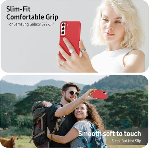 Galaxy S22 5G Case, Samsung S22 2022 Case Liquid Silicone Case Dual Layer Hybrid Hard PC Soft Silicone Gel Rubber Slim Fit Shockproof Protective P...