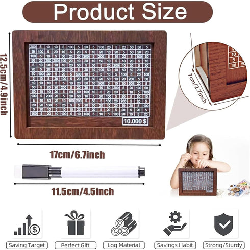 10000 Dollar Cash Target & Numbers Wooden Money Savings Box - Perfect Cash Saver & Best Gift for Friends (Dark Brown)...