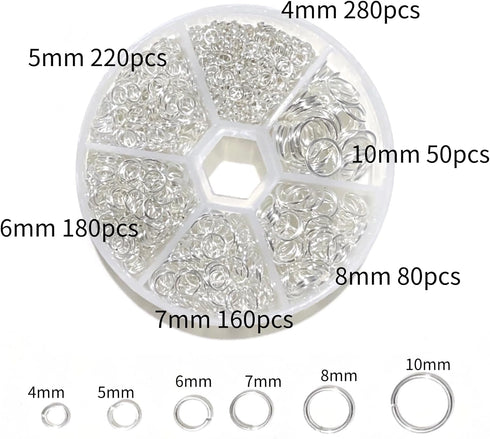 Silver Jump Rings for Jewelry Making 970Pcs Stainless Steel Jump Rings O Ring Mental Open Jump Rings Connectors Necklace Repair Kit, 4mm 5mm 6mm 7...
