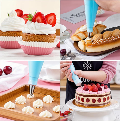Piping Bags and Tips Set, Reusable Cake Decorating Supplies with 2 Reusable Bags, 12 Icing Tips, 2 Silicone Rings, 2 Couplers and 3 Scrapers, Cake...