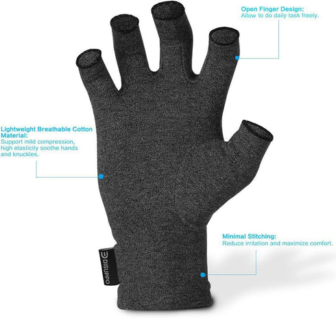DISUPPO Arthritis Compression Gloves Relieve Pain from Rheumatoid, RSI,Carpal Tunnel, Hand Gloves Fingerless for Computer Typing and Dailywork, Su...