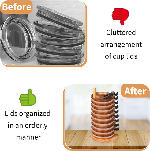 2 Pcs Tumbler Lid Organizers, Bamboo Tumbler Lid Holder, Storage for Up to 20 Lids, Tumbler Lid Storage for Kitchen Cabinets and Countertops?Suita...