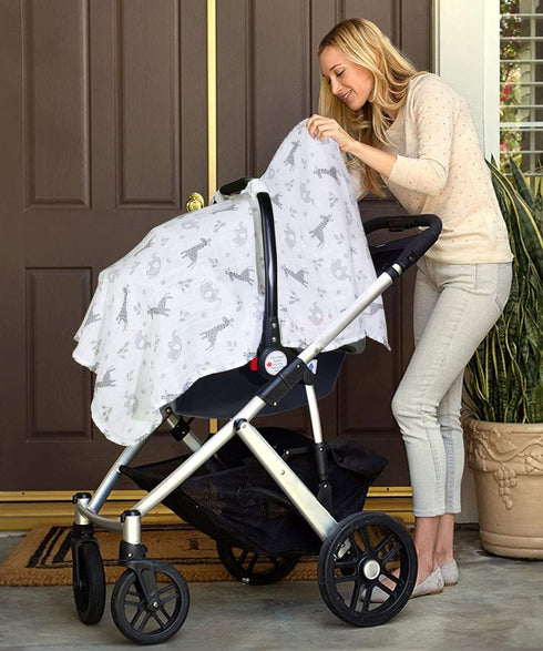 Baby Car Seat Covers for Boys Girls, Metplus Muslin Infant Carseat Canopy, Lightweight Breathable Newborn Carrier Canopies Stroller Cover, Univers...