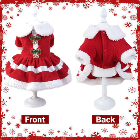 Dog Christmas Dress Costume Pet Santa Claus Clothes Velvet Dresses Puppy Winter Cold Weather Coat Xmas Holiday Outfit Kitty Clothing Red Skirt App...