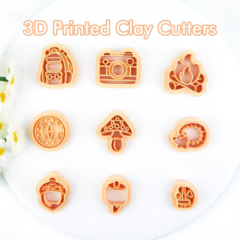 Puocaon Camping Polymer Clay Cutters - 9 Pcs Camping Theme Clay Cutters for Polymer Clay Jewelry, Mushroom Compass Clay Jewelry Cutter, Camping Fi...