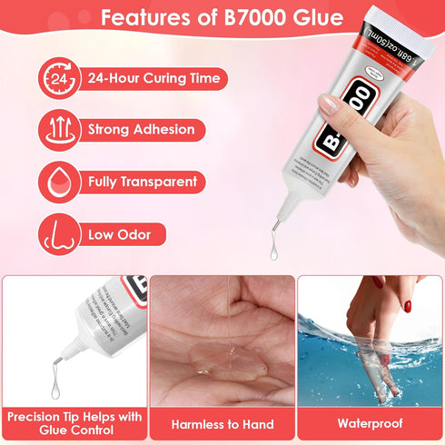 5 PCS 15 ML B7000 Fabric Super Glue, Transparent B-7000 Glue Rhinestone Gems Glue Flexible Adhesive for Crafts Jewelry Making Phone Repair Nail Ar...