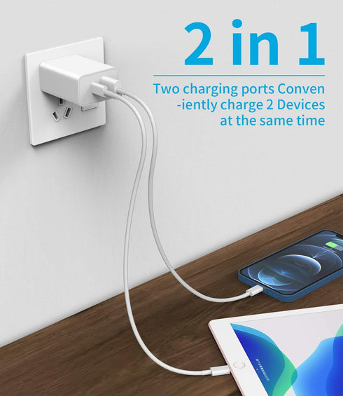 PD QC3.0 Fast Wall Charger USB C/A Power Adapter Type Compatible with iPhone 12/mini/Pro/Max/11/SE/Xs/XR/X/8 for Pro Air 2020 Duo Dual Port Chargi...