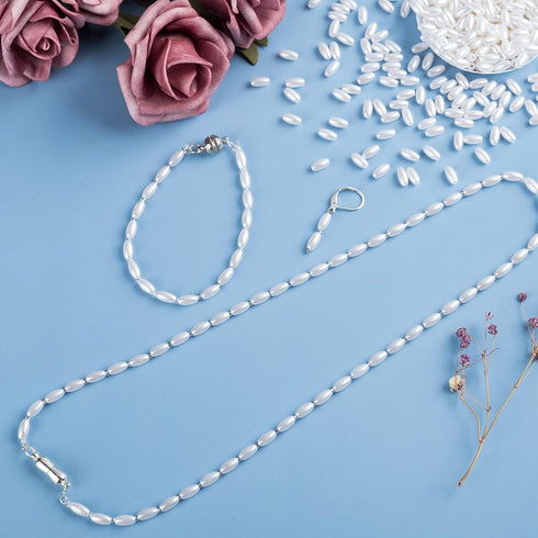 PAGOW 1000pcs Oat Rice Beads, 4 x 8mm White Pearl Beads for Jewelry Making (0.15 x 0.3 inch)...