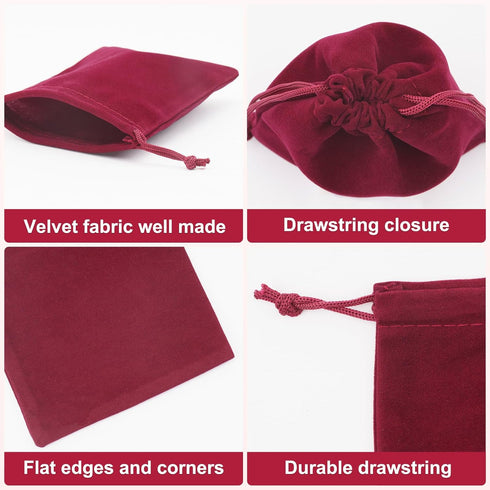 G2PLUS Red Velvet Jewelry Pouches, 20PCS Small Velvet Gift Bags with Drawstring, Wine Red Christmas Gift Bags for Wedding Favors, Candy Bag, Party...