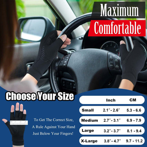2 Pairs Copper Arthritis Gloves for Carpal Tunnel Pain Relief, Compression Gloves to Alleviate Hand Pain,Swelling,Fingerless Typing Gloves for Rhe...