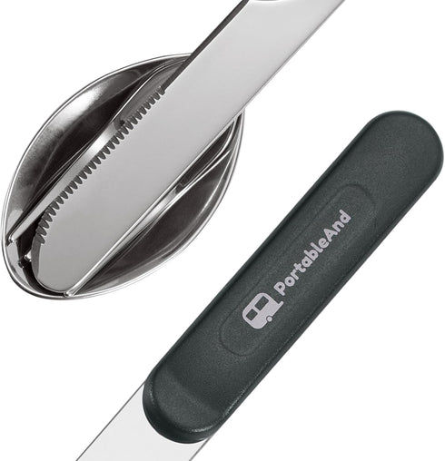 PortableAnd Travel Cutlery 3 PCS Camping Utensil Set with Spoon, Fork, Knife & Bottle Opener Best Gift for Travel, Outdoor Backpacking Flatware wi...