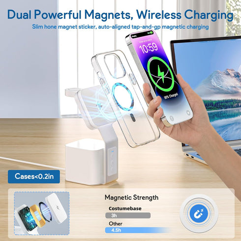 4 in 1 Magnetic Wireless Charging Station - 15W Fast Phone Charger Stand, Blue-Tooth Speaker, Phone and Watch Charger Station for iPhone 15 14 13 ...