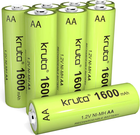 Kruta Ni-MH AA Rechargeable Batteries, Double A 1600mAh High Capacity 1.2V Pre-Charged for Garden Landscaping Outdoor Solar Lights, String Lights,...