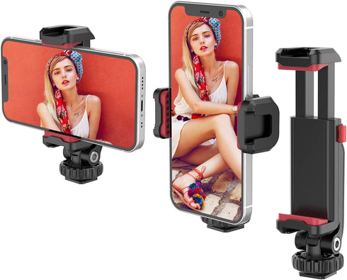 ULANZI Phone Tripod Mount ST-06S, New Universal Smartphone Mount Adapter with 2 Cold Shoe, 360° Rotates Adjustable Cell Phone Clip Clamp Holder, C...