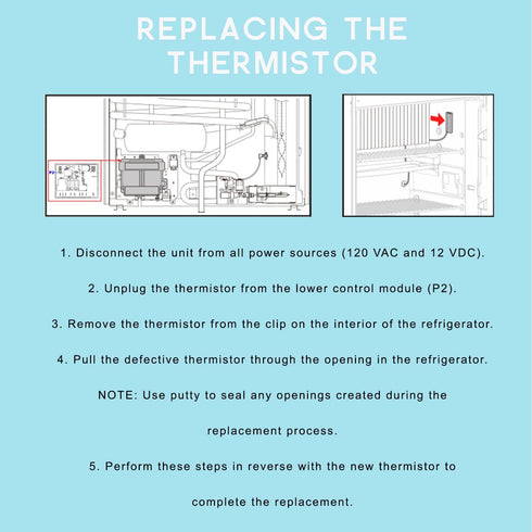 Refrigerator thermistor PTS36-0 Compatible with Dometic Refrigerator Models Such as Dometic RM2652/RM1350/RM2351/RM2354/RM2454(2 Pack)...