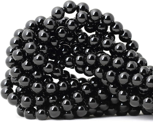 45PCS 8mm Black Smooth Polish Onyx Agate Gemstone Round Loose Beads for Jewelry Making 1 Strand 15"...