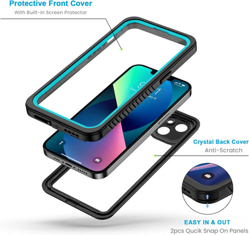 Lanhiem for iPhone 13 Case, IP68 Waterproof Dustproof Shockproof Cases with Built-in Screen Protector, Full Body Sealed Protective Front and Back ...