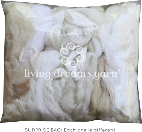 Assorted White Merino Roving Ends & Mixed Fiber Waste - Bulk Top Fiber for Felting, Spinning, Blending & Hand Dyeing...