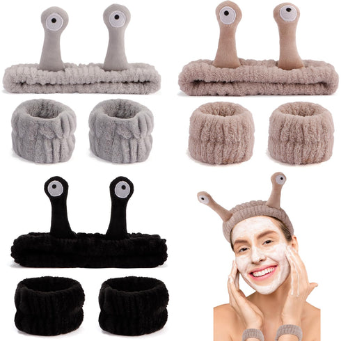 Snail Face Wash Headband Spa Headband for Women Wristband Cute Skincare Headbands Coral Fleece Wrap Hair Band Spa Accessories for Makeup Shower Sp...