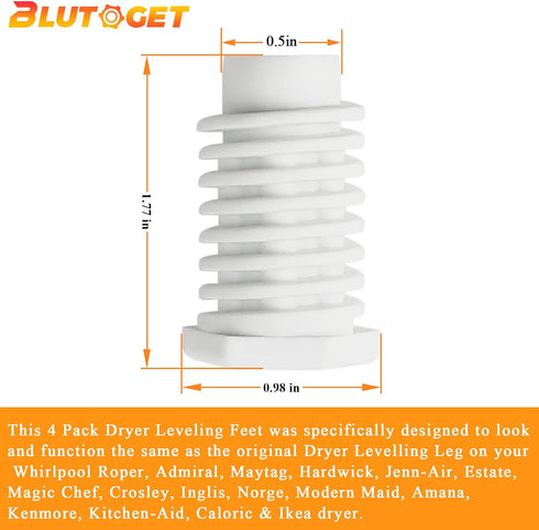 49621 PS1609293 Dryer Leveling Leg feet by Blutoget - Replaces W10823505 AP4295805 PS1609293 EAP1609293 (Pack of 4) - Compatible for Whirlpool Dryer Legs Gew9200lw1 Aed4475tq0 Gew9250pw1 Ced126sxq1
